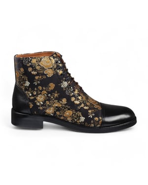 Justin Reess Heren Zwarte Bloemenprint Leren Oxford Enkellaarsjes - Adam