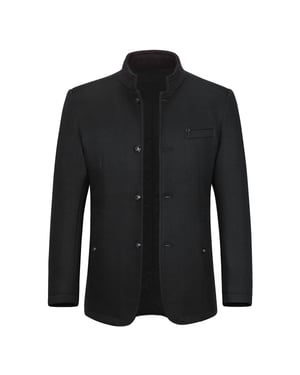 Heren korte slim fit jas met opstaande kraag Business Casual wollen overjas zwart