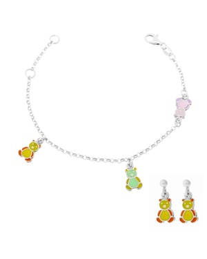 Orphelia 'Bear' Kinder 925 Sterling Zilveren Set: Armband + Oorbellen - Zilver SET-7140/YE