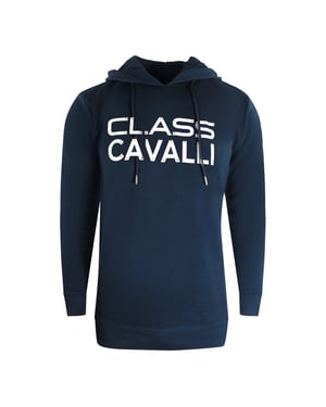 Marineblauwe hoodie met Cavalli-klasse omgekeerd logo