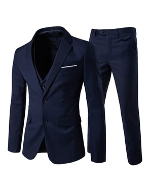 Driedelig marineblauw pak met ingekeepte revers