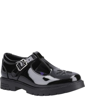 FIONA Meisjes Leren School schoenen Patent Zwart