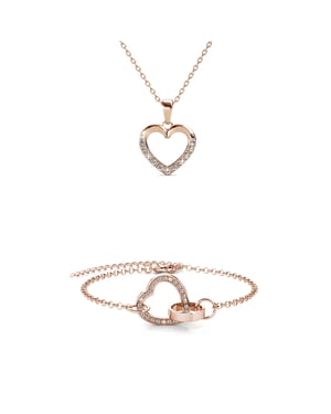 Locked Heart Necklace Sets - Roségoud en kristal