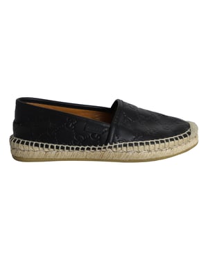 Gucci Guccissima Signature Espadrille Flats in Zwart Leer