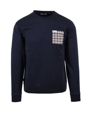 Aquascutum Iconische Pocket Crew Neck Sweatshirt Marineblauw
