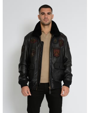 Top Gun leren jas TG2023004 met lamsleren kraag