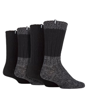 Heren 4-pack Merinowol Wandelsokken | Geribbelde Kabelgebreide Wolmix Bootsokken