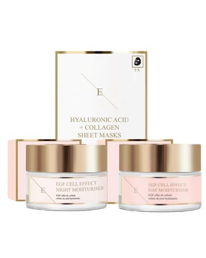 EGF Cell Effect Dag Moisturiser 50ml+EGF Cell Effect Nacht Moisturiser 50ml + Hyaluronzuur & Collageen Masker - 3 vellen