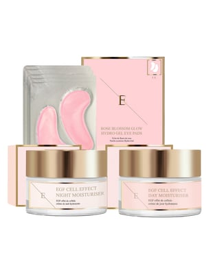 EGF Cell Effect dag Moistruseir + EGF Cell Effect nacht Moisturier + Rozenbloesem oogpads