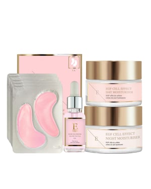 EGF Cell Effect dagcrème + EGF Cell Effect Nachtcrème + RoseBlossom oogkussentjes + Rozenbloesem Gezichtsolie