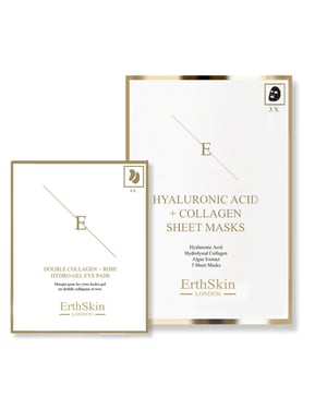 Hyaluronzuur & Collageen Masker - 3 vellen + Dubbel Collageen + Roos Hydrogel Oogkompressen 5 X 2