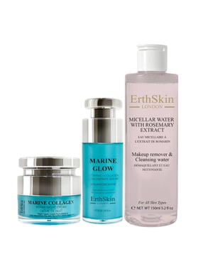 Micellair water met rozemarijnextract 150ml+ Marine Glow Vitamine C + Collageen Concentraat Serum 30ml+Mariene Collageen Nachtcrème 50ml