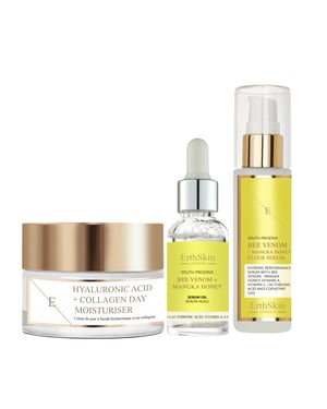 Hyaluronzuur & Collageen Dagcrème 50ml + Bijengif + Manuka Honing Elixir Serum 60ml + Bijengif + Manuka Honing Serumolie 30ml