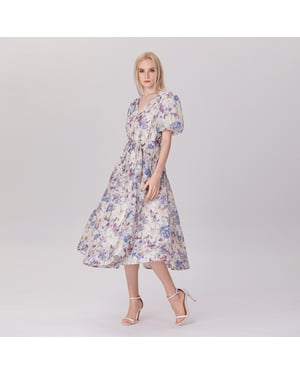 Fit-and-flare thee-organza-jurk met bloemenprint