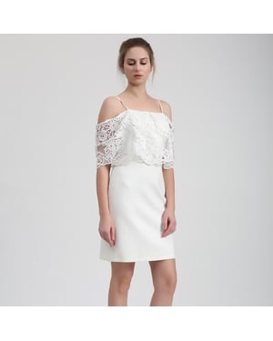 Bardot mini-jurk met kanten rand en off-shoulder