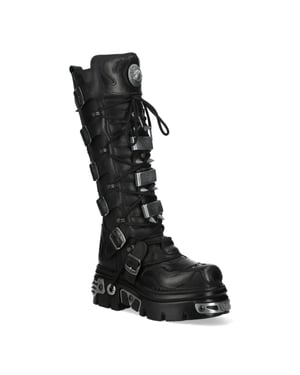 New Rock M-161-C10 kniehoge zwarte leren spikes gothic laarzen