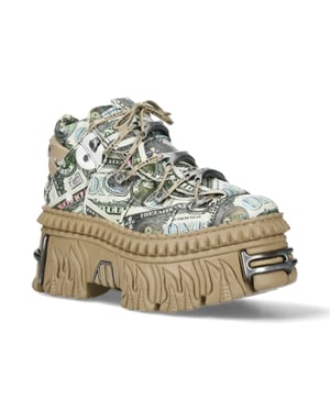 New Rock M-106WALL-C49 Dollar Bill Print leren platform enkellaarsjes