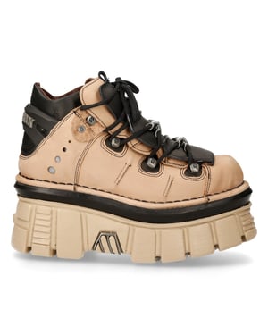 New Rock M-106-S40 Beige leren Gothic enkellaarsjes met plateauzool