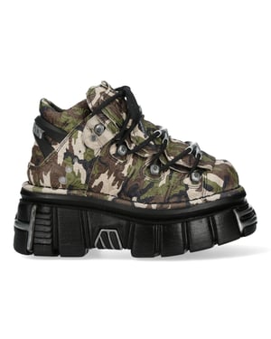 New Rock M-106-C169 Camouflage leren metallic gotische enkellaarsjes