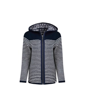Weird Fish Dames Bianca Gestreepte Macaroni Eco Vriendelijke Volledige Ritssluiting Hoodie (Marineblauw)