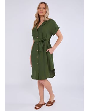 Khaki oversized viscose overhemd met riem