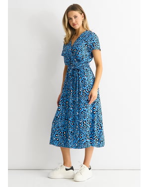 Midi-jurk met korte mouwen en dierenprint