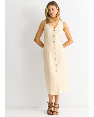Stone knoop door taille jas midi jurk