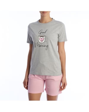 Damen-Sommerpyjama aus 100 % Baumwolle KL40000 Kurzarm-T-Shirt und Shorts, Frühlings-Sommerpyjama