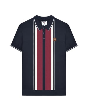 Lambretta Heren Greco Gestreept Gebreid Poloshirt met Korte Mouwen (Marine)