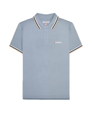 Lambretta Heren SS25 Triple Tipped Groot & Lang Poloshirt (Dusky blauw/wit/navy/crème)