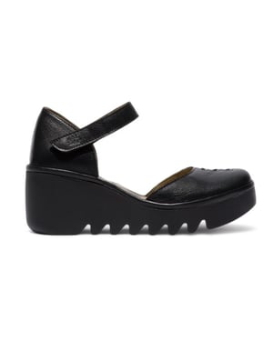 Fly London Dames Zwarte BISO305FLY Wedges Sandalen Espadrille Band Hakken