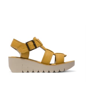 Fly London Dames YUDD236FLY Bumblebee Gele Leren Sandalen Espadrille Platform Wedges