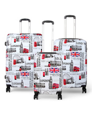 Uitbreidbare harde schaal witte Londen print 8 wielen reiskoffer
