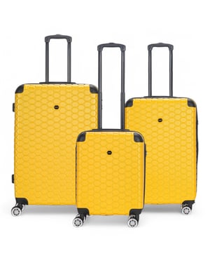 Uitbreidbare gele harde ABS-koffer met 8 wielen, reiskoffer, handbagage en vakantiekoffer