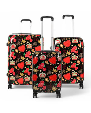 Uitbreidbare harde schaal zwarte rozen 8 wielen koffer print bagage