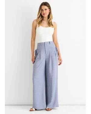 Linnenlook broek met hoge taille en wijde pijpen