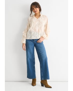 Blouse met lange mouwen en crèmekleurige jacquardbloemen