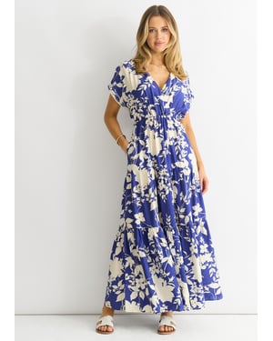 Blauwe Elastische Taille Maxi Dress