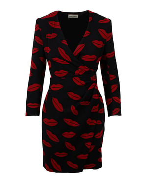 Saint Laurent Lippenprint Zijden Wikkeljurk