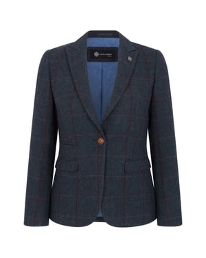 Marineblauwe tweed blazer met getailleerde pasvorm voor dames