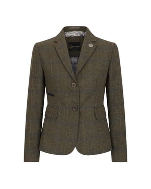 Dames olijfgroene tweedblazer met visgraatmotief