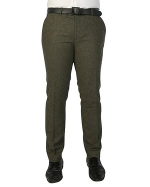 Heren olijfgroene wolmix tweed formele broek