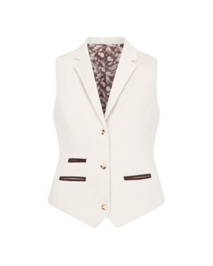 Crèmekleurig getailleerde damesvest van wolmix tweed
