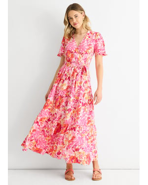 Midi-jurk met rode bloemenband