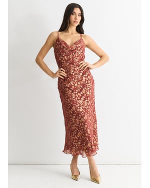 Bruine viscose Animal Jacquard Cowl Midi Dress