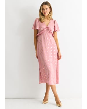 Blush Metallic Folie V Hals Midi Dress