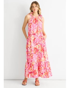 Trapeze jurk met rode bloemenbandjes