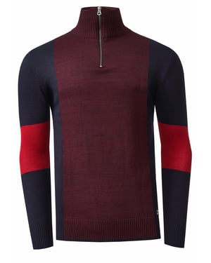 Fijn gebreide trui in colorblock-stijl met opstaande kraag