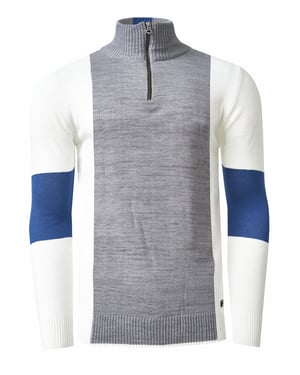 Fijn gebreide trui in colorblock-stijl met opstaande kraag