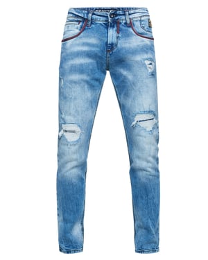 Jeansbroek "MINO" slim fit stretch destroyed broek